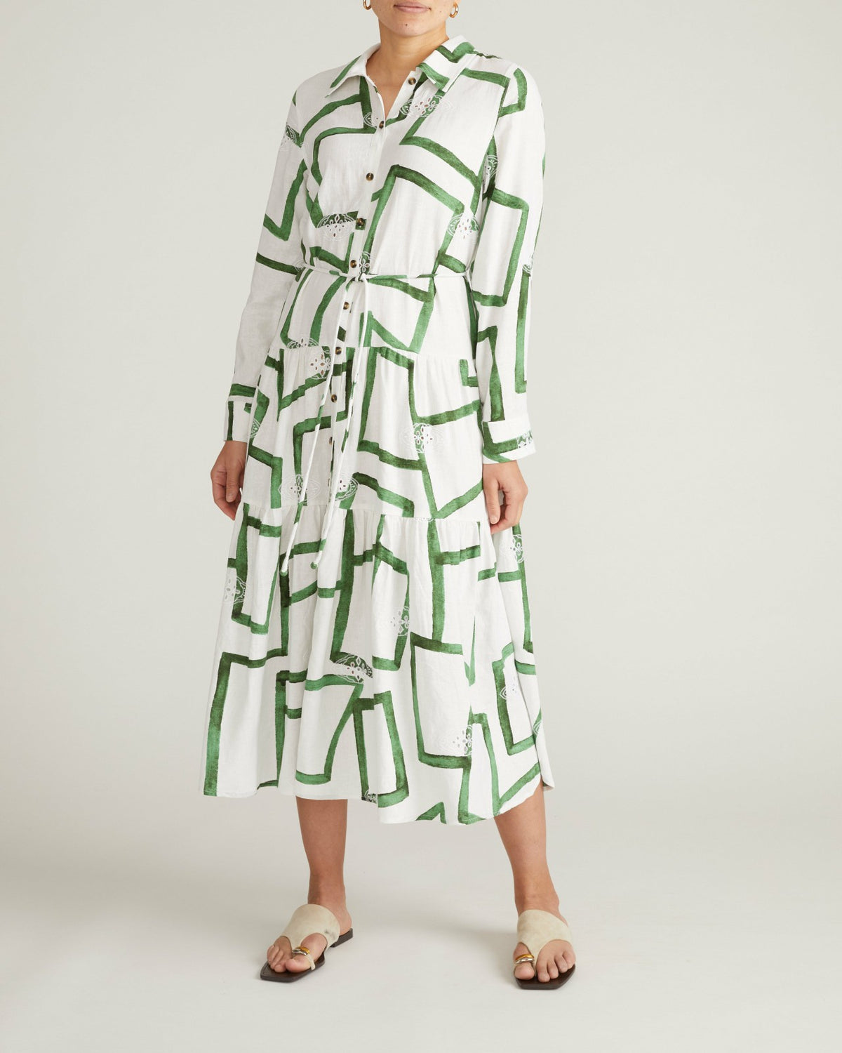 Alix Linen Blend Shirtdress - Green Paint Print | Universal Standard