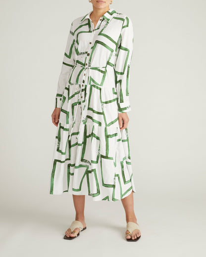 Alix Linen Blend Shirtdress - Green Paint Print | Universal Standard