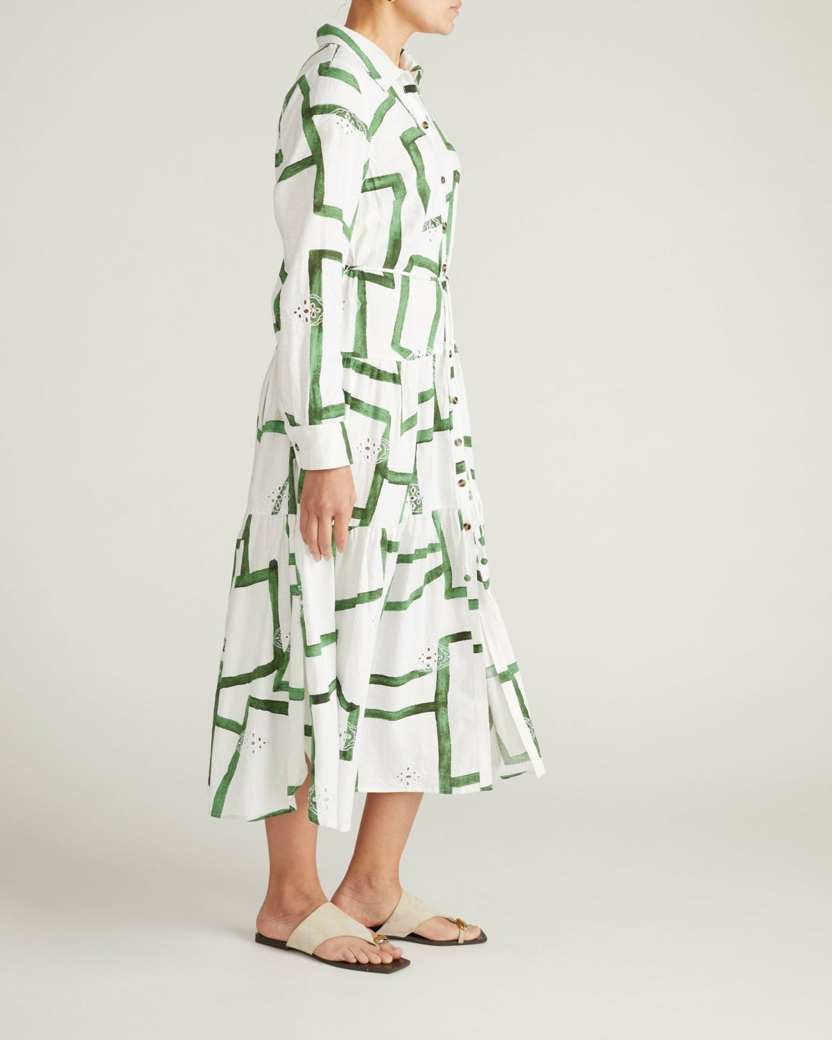 Alix Linen Blend Shirtdress - Green Paint Print | Universal Standard