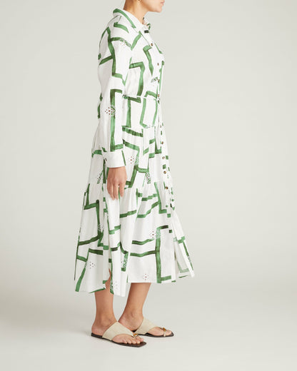 Alix Linen Blend Shirtdress - Green Paint Print | Universal Standard
