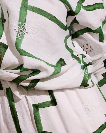 Alix Linen Blend Shirtdress - Green Paint Print | Universal Standard