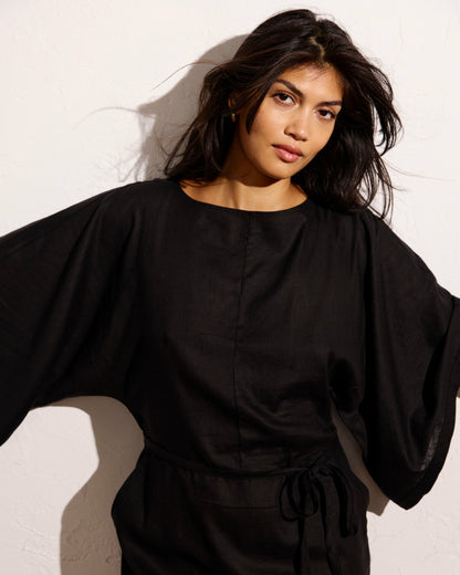 Lio Linen Blend Dress - Black | Universal Standard