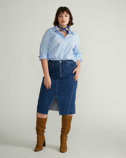 Elbe Stretch Poplin Shirt Classic Fit - Blue/White Stripe | Universal Standard