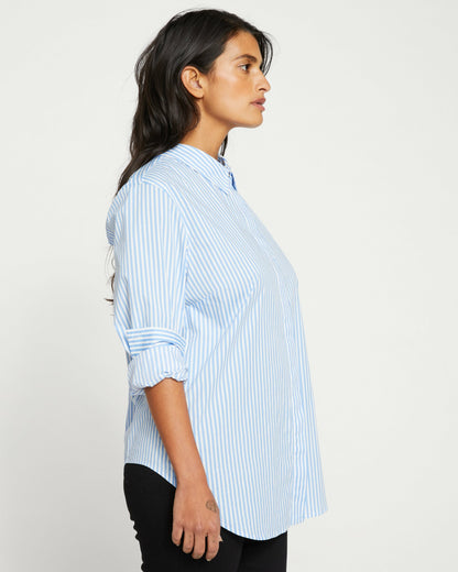 Elbe Stretch Poplin Shirt Classic Fit - Blue/White Stripe | Universal Standard