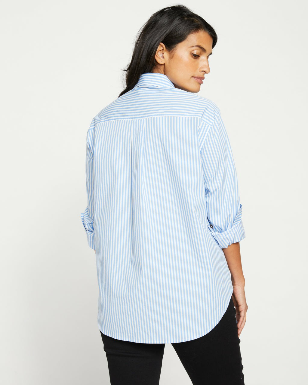 Elbe Stretch Poplin Shirt Classic Fit - Blue/White Stripe | Universal Standard