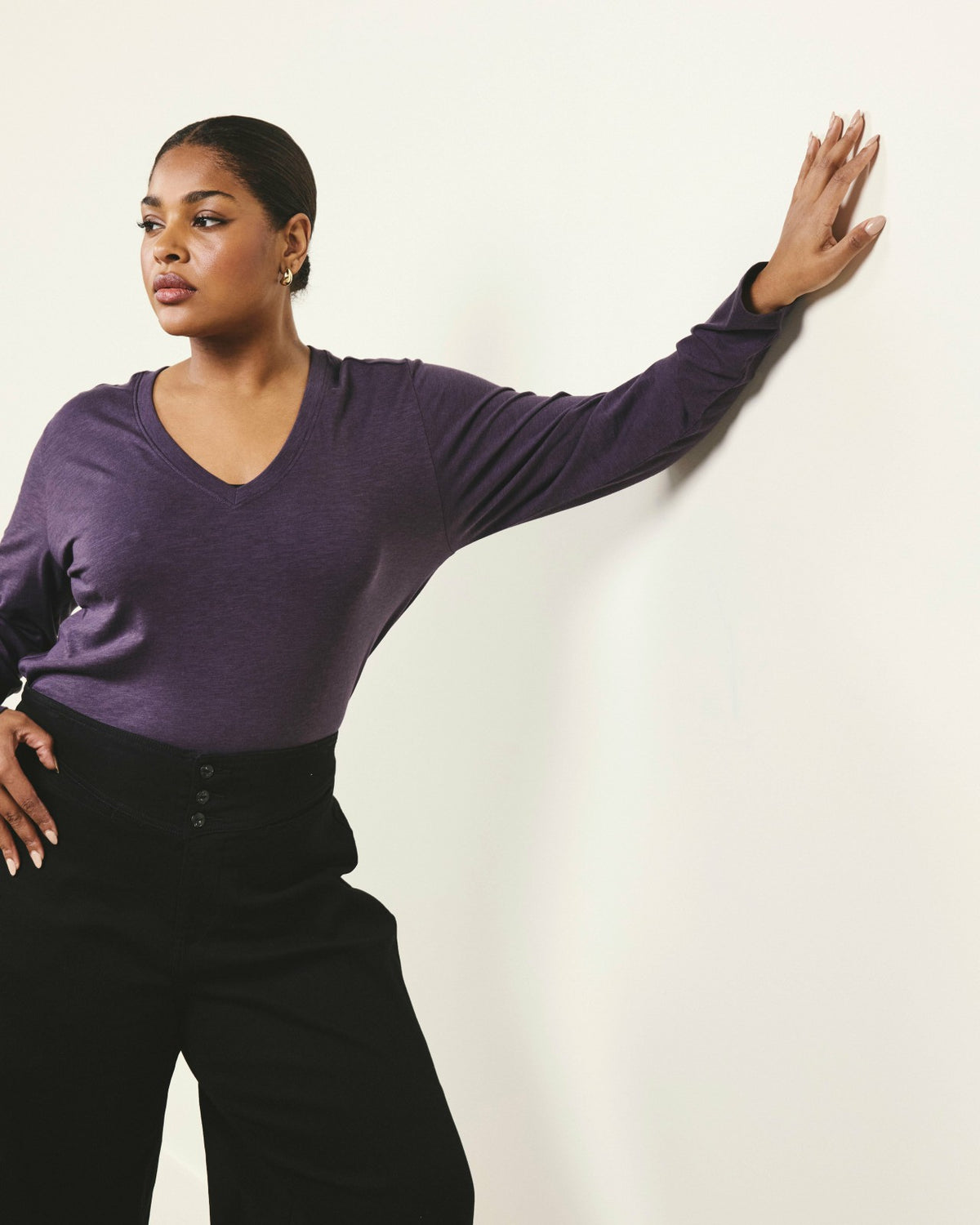 Light-As-Air Long Sleeve V Neck Tee - Purple Jewel | Universal Standard