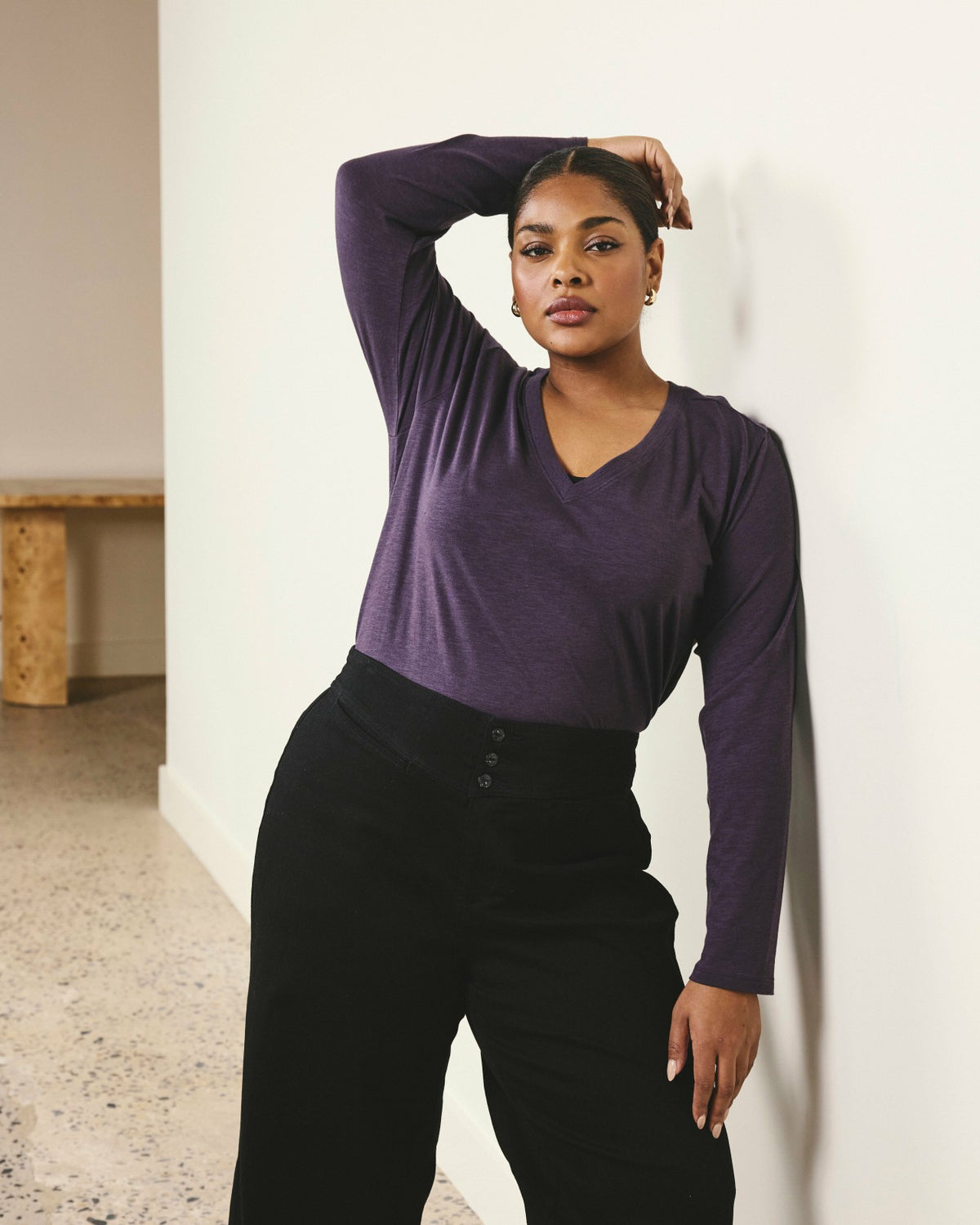 Light-As-Air Long Sleeve V Neck Tee - Purple Jewel | Universal Standard