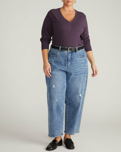 Light-As-Air Long Sleeve V Neck Tee - Purple Jewel | Universal Standard