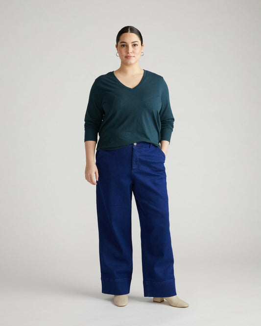 Light-As-Air Long Sleeve V Neck Tee - Deep Sea | Universal Standard