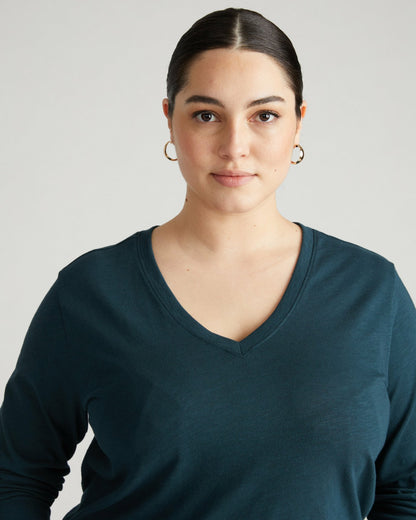 Light-As-Air Long Sleeve V Neck Tee - Deep Sea | Universal Standard