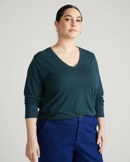 Light-As-Air Long Sleeve V Neck Tee - Deep Sea | Universal Standard
