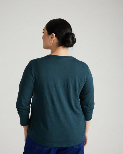 Light-As-Air Long Sleeve V Neck Tee - Deep Sea | Universal Standard