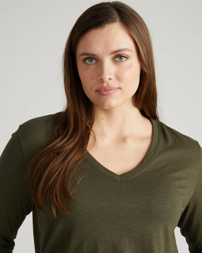 Light-As-Air Long Sleeve V Neck Tee - Nori | Universal Standard