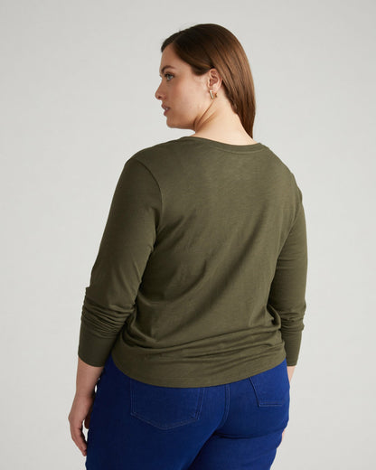 Light-As-Air Long Sleeve V Neck Tee - Nori | Universal Standard