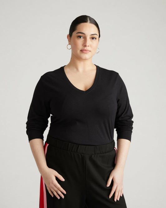 Light-As-Air Long Sleeve V Neck Tee - Black | Universal Standard