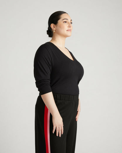 Light-As-Air Long Sleeve V Neck Tee - Black | Universal Standard
