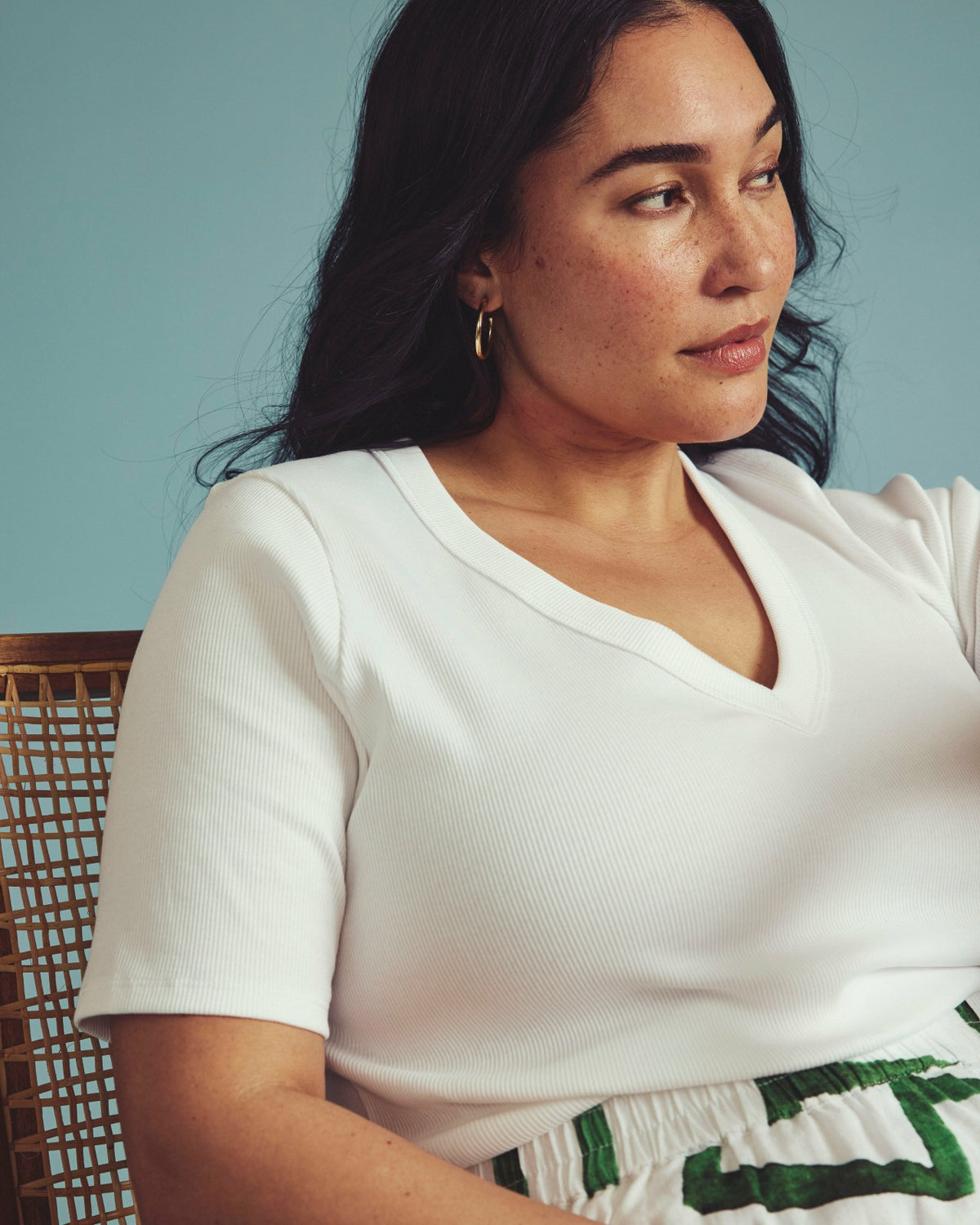 Classic V-Neck Ribbed Tee - White | Universal Standard