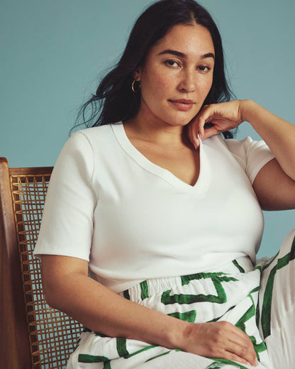 Classic V-Neck Ribbed Tee - White | Universal Standard