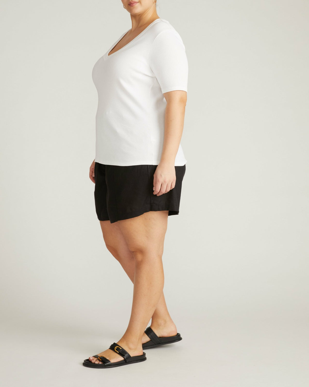Classic V-Neck Ribbed Tee - White | Universal Standard
