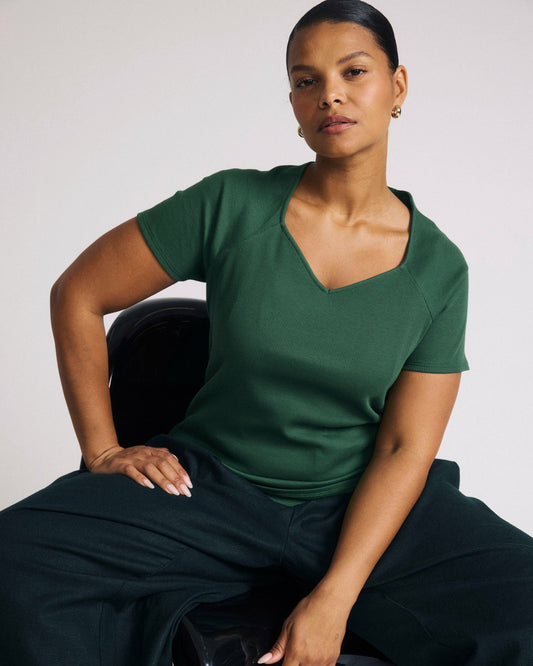 Carey Ribbed Sweetheart Tee - Green Park | Universal Standard