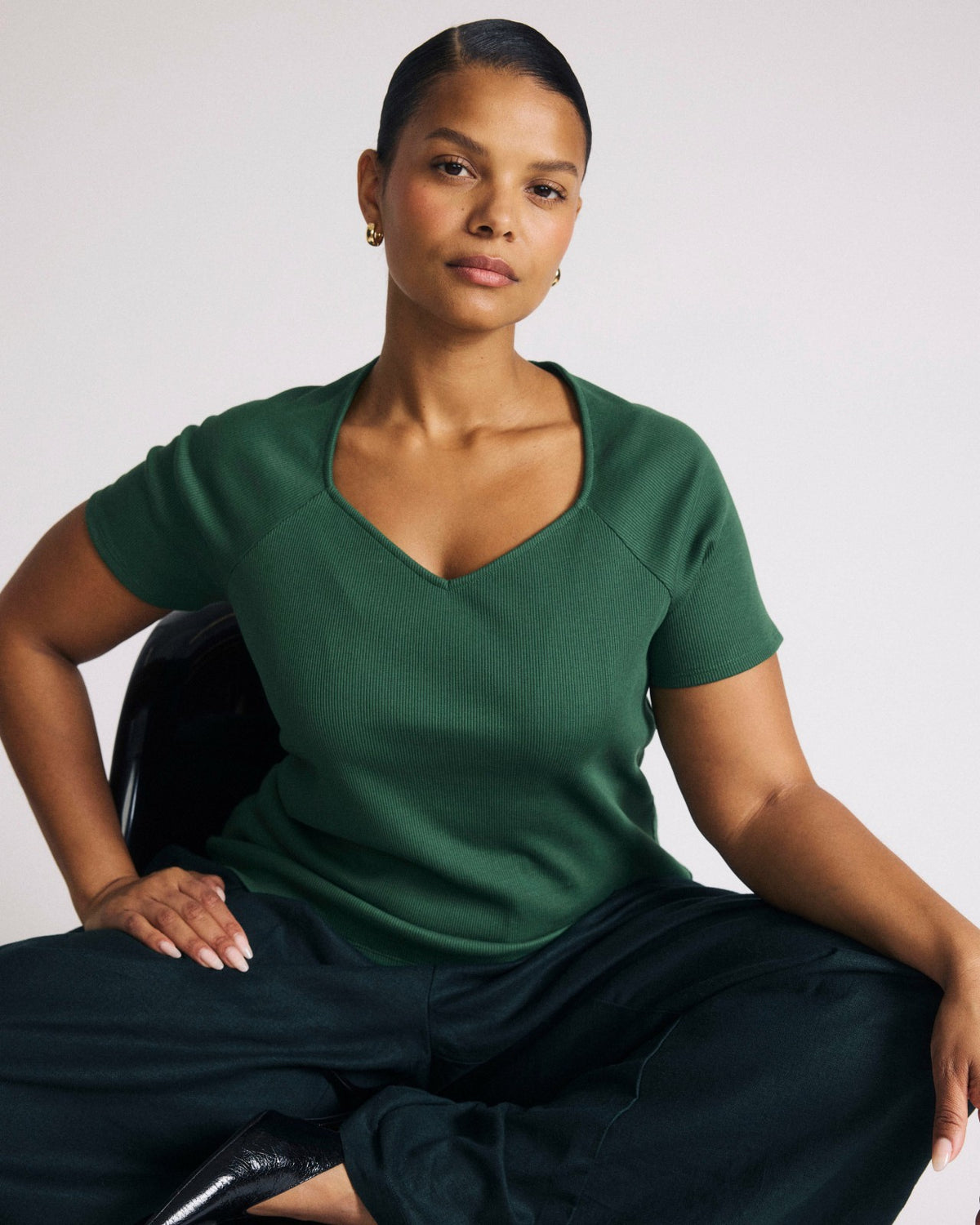 Carey Ribbed Sweetheart Tee - Green Park | Universal Standard