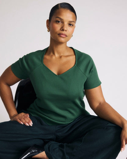 Carey Ribbed Sweetheart Tee - Green Park | Universal Standard
