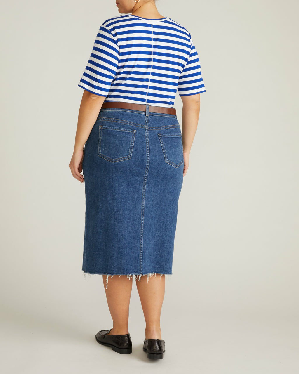 Maia Stovepipe Sleeve V Neck Tee - Hammersmith Blue/White Stripe | Universal Standard