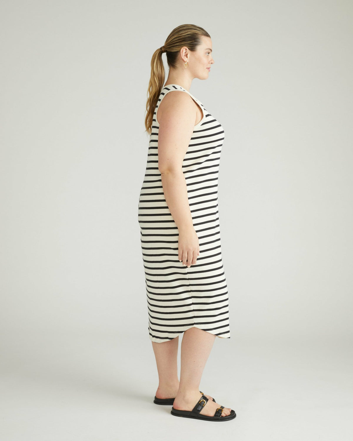 Romera Ribbed Dress - Ecru/Black Stripe | Universal Standard