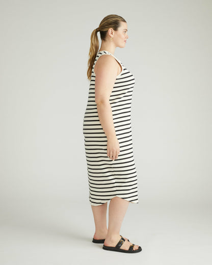 Romera Ribbed Dress - Ecru/Black Stripe | Universal Standard