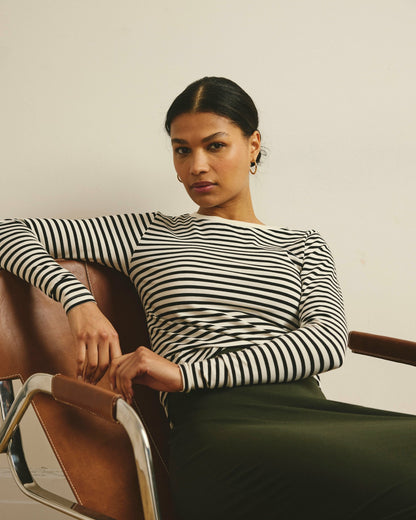 Long Sleeve Tee Rex - Ecru/Black Stripe | Universal Standard