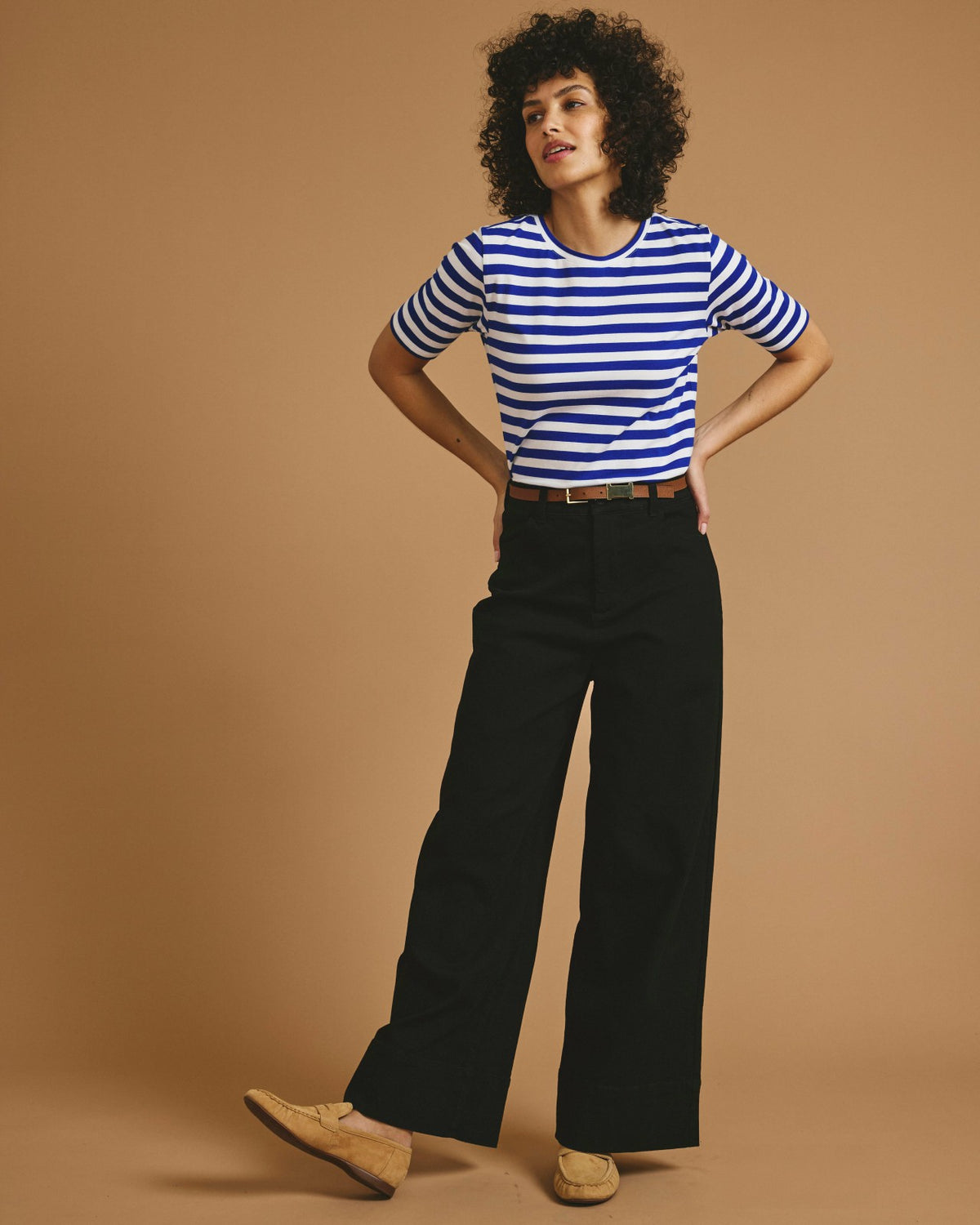 Maia Stovepipe Sleeve Tee - Hammersmith Blue/White Stripe | Universal Standard