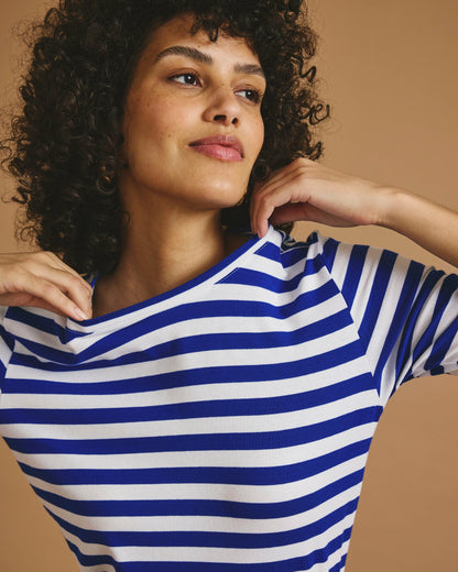 Maia Stovepipe Sleeve Tee - Hammersmith Blue/White Stripe | Universal Standard
