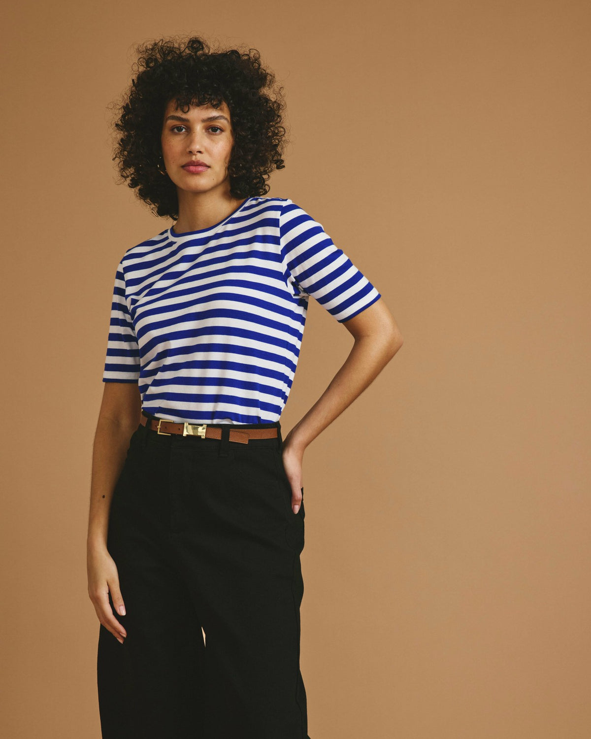 Maia Stovepipe Sleeve Tee - Hammersmith Blue/White Stripe | Universal Standard