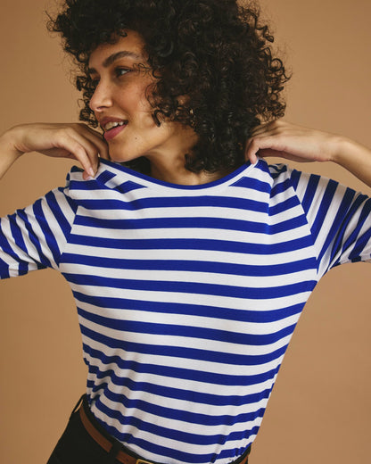 Maia Stovepipe Sleeve Tee - Hammersmith Blue/White Stripe | Universal Standard