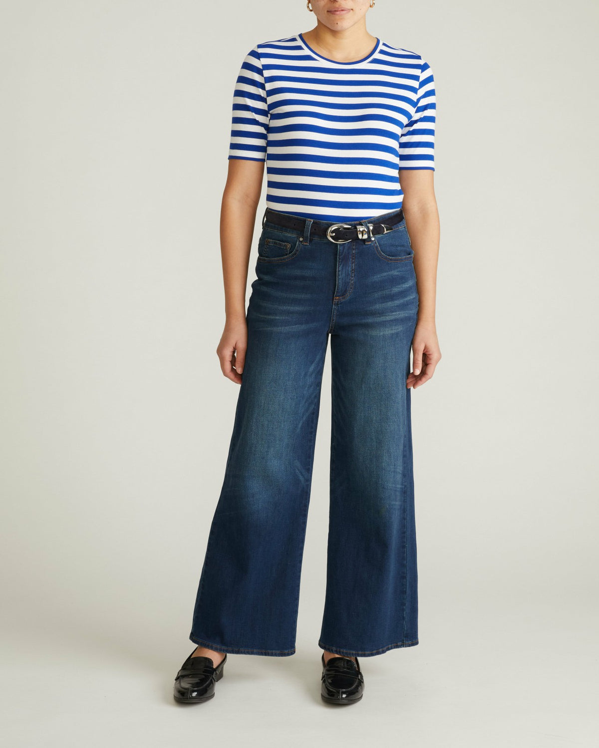 Maia Stovepipe Sleeve Tee - Hammersmith Blue/White Stripe | Universal Standard