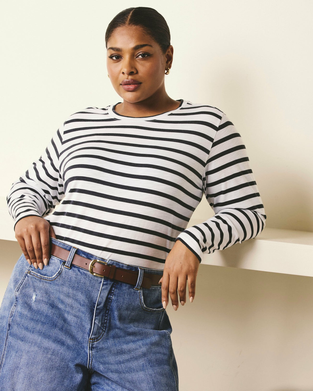 Light-As-Air Long Sleeve Crew Neck Tee - Zen Stripe | Universal Standard