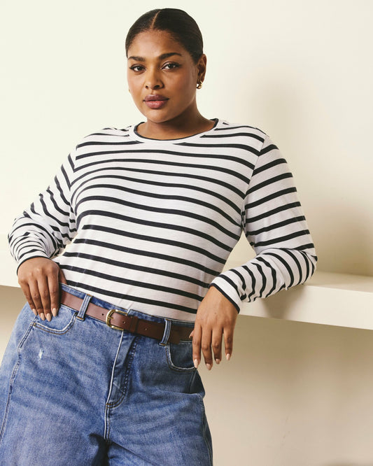 Light-As-Air Long Sleeve Crew Neck Tee - Zen Stripe | Universal Standard