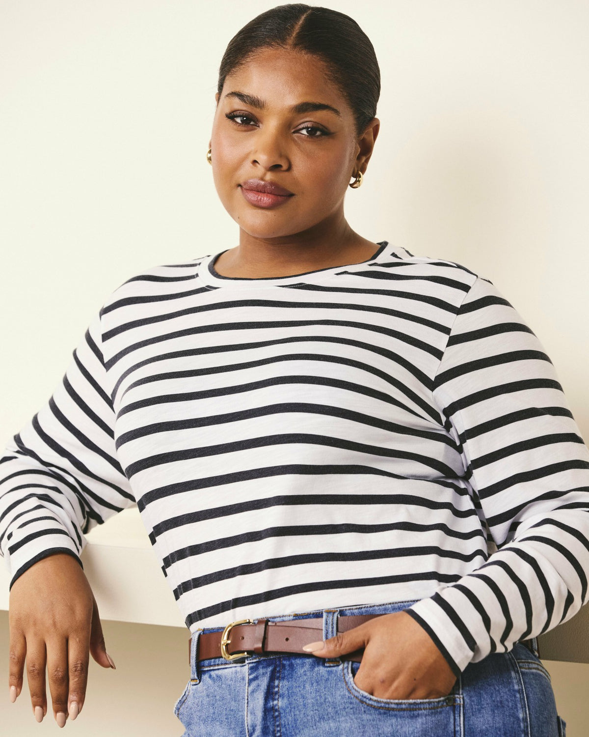 Light-As-Air Long Sleeve Crew Neck Tee - Zen Stripe | Universal Standard