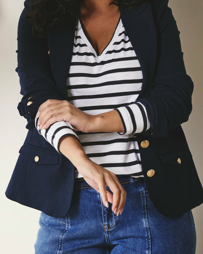 Light-As-Air Long Sleeve V Neck Tee - Zen Stripe | Universal Standard