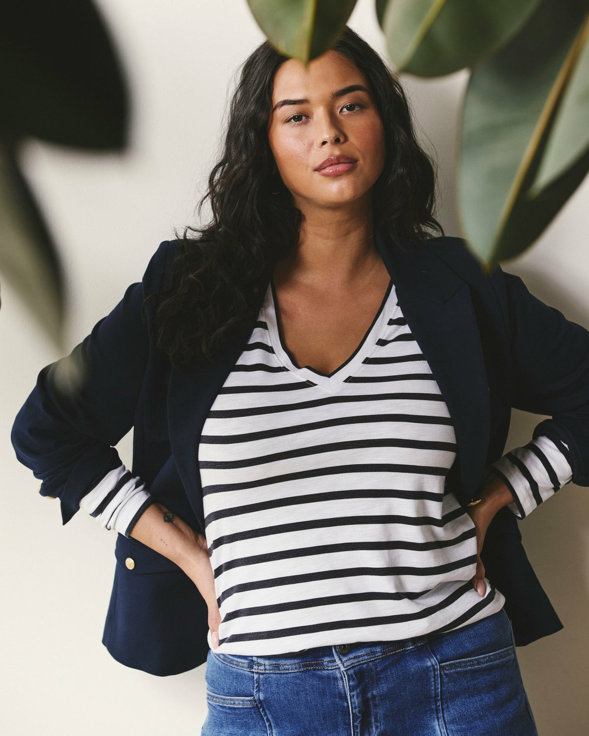 Light-As-Air Long Sleeve V Neck Tee - Zen Stripe | Universal Standard