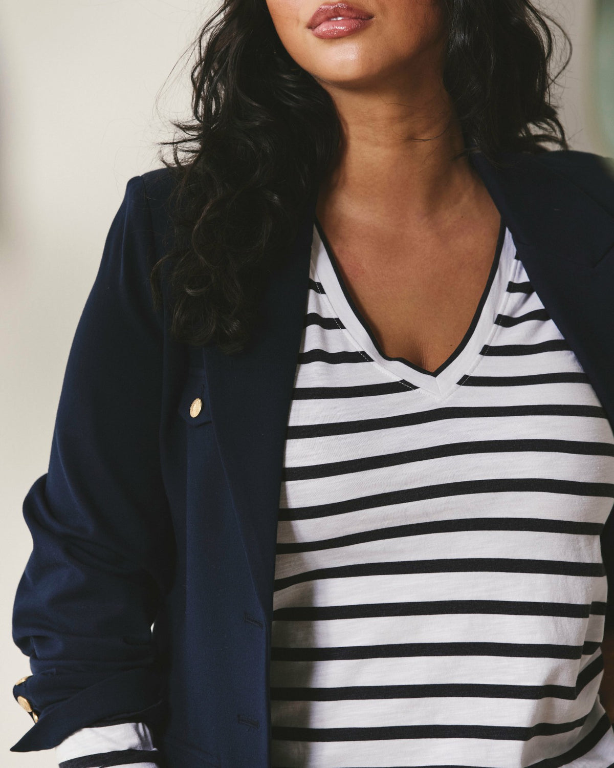 Light-As-Air Long Sleeve V Neck Tee - Zen Stripe | Universal Standard