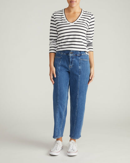 Light-As-Air Long Sleeve V Neck Tee - Zen Stripe | Universal Standard