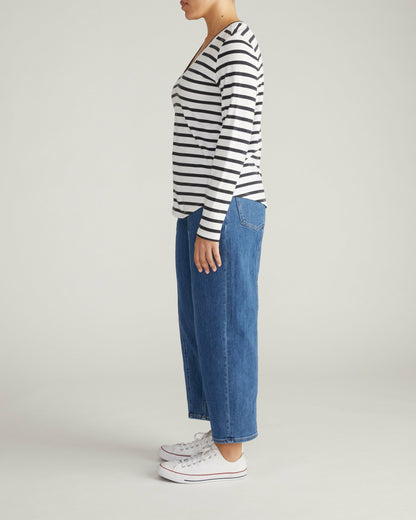 Light-As-Air Long Sleeve V Neck Tee - Zen Stripe | Universal Standard