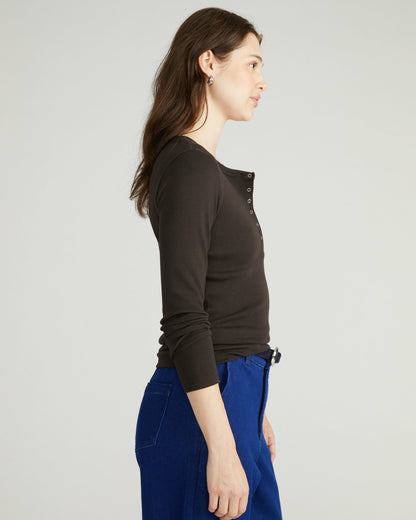 Henley Long Sleeve Ribbed Tee - Espresso | Universal Standard
