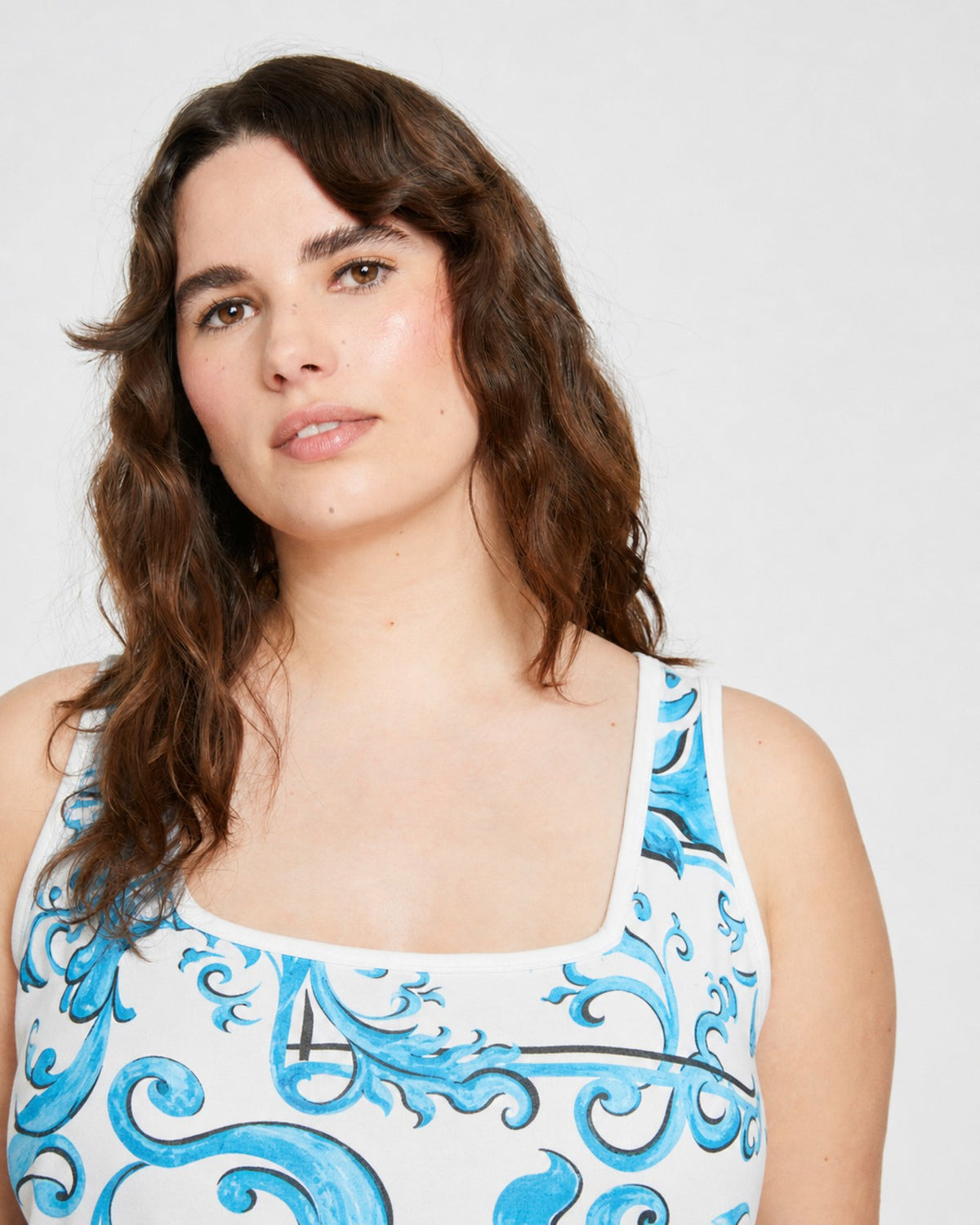 Square Neck Tank Top - Blue Majolica Print | Universal Standard
