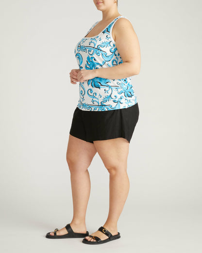Square Neck Tank Top - Blue Majolica Print | Universal Standard
