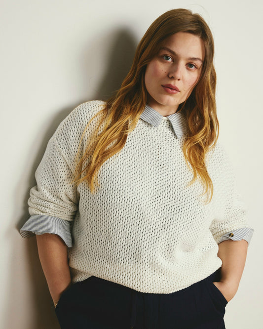 Positano Pointelle Mock Neck Sweater - White | Universal Standard