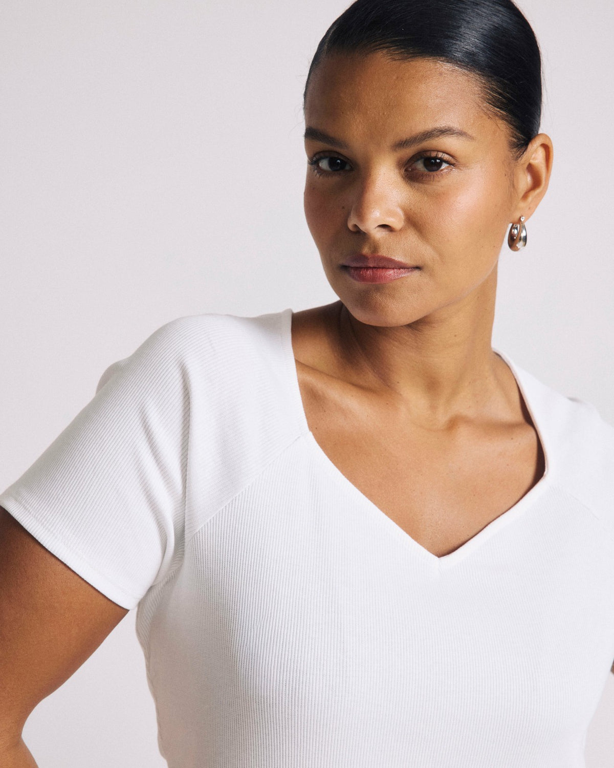 Carey Ribbed Sweetheart Tee - White | Universal Standard