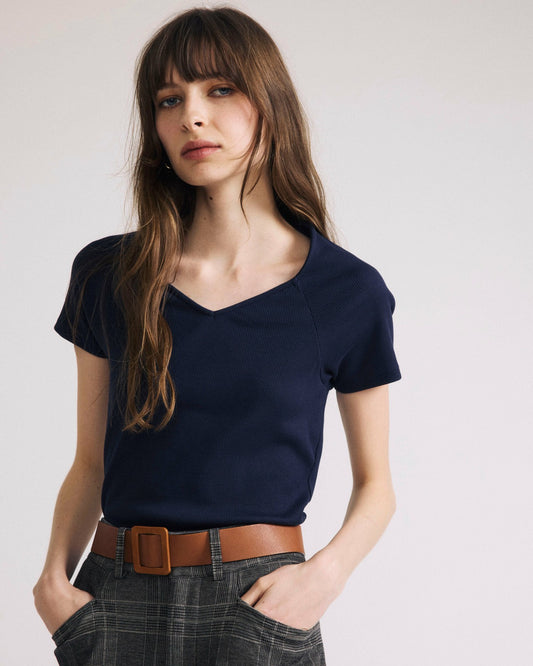 Carey Ribbed Sweetheart Tee - Navy | Universal Standard