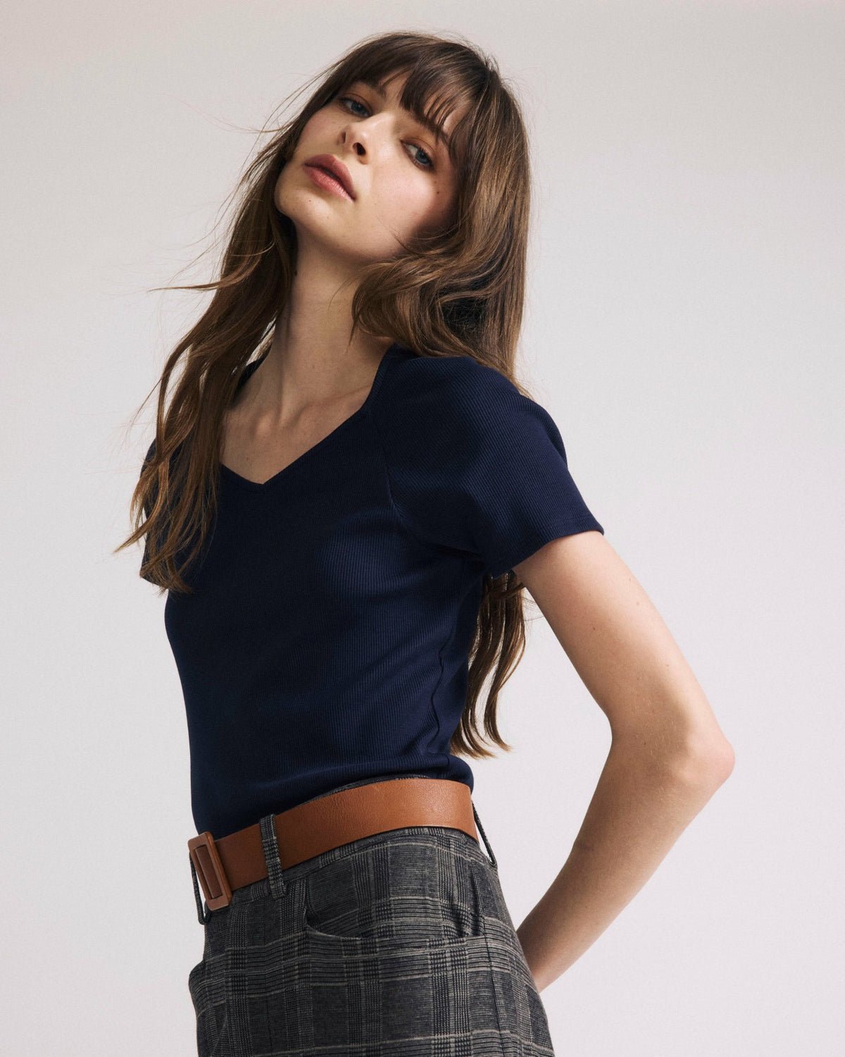 Carey Ribbed Sweetheart Tee - Navy | Universal Standard